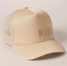 Load image into Gallery viewer, Mama Embroidered Trucker Cap: Tan
