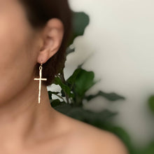 Load image into Gallery viewer, Slim And Stylish Cross Earrings: Gold
