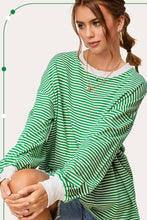 Load image into Gallery viewer, Apple Green Oversized StripedTop
