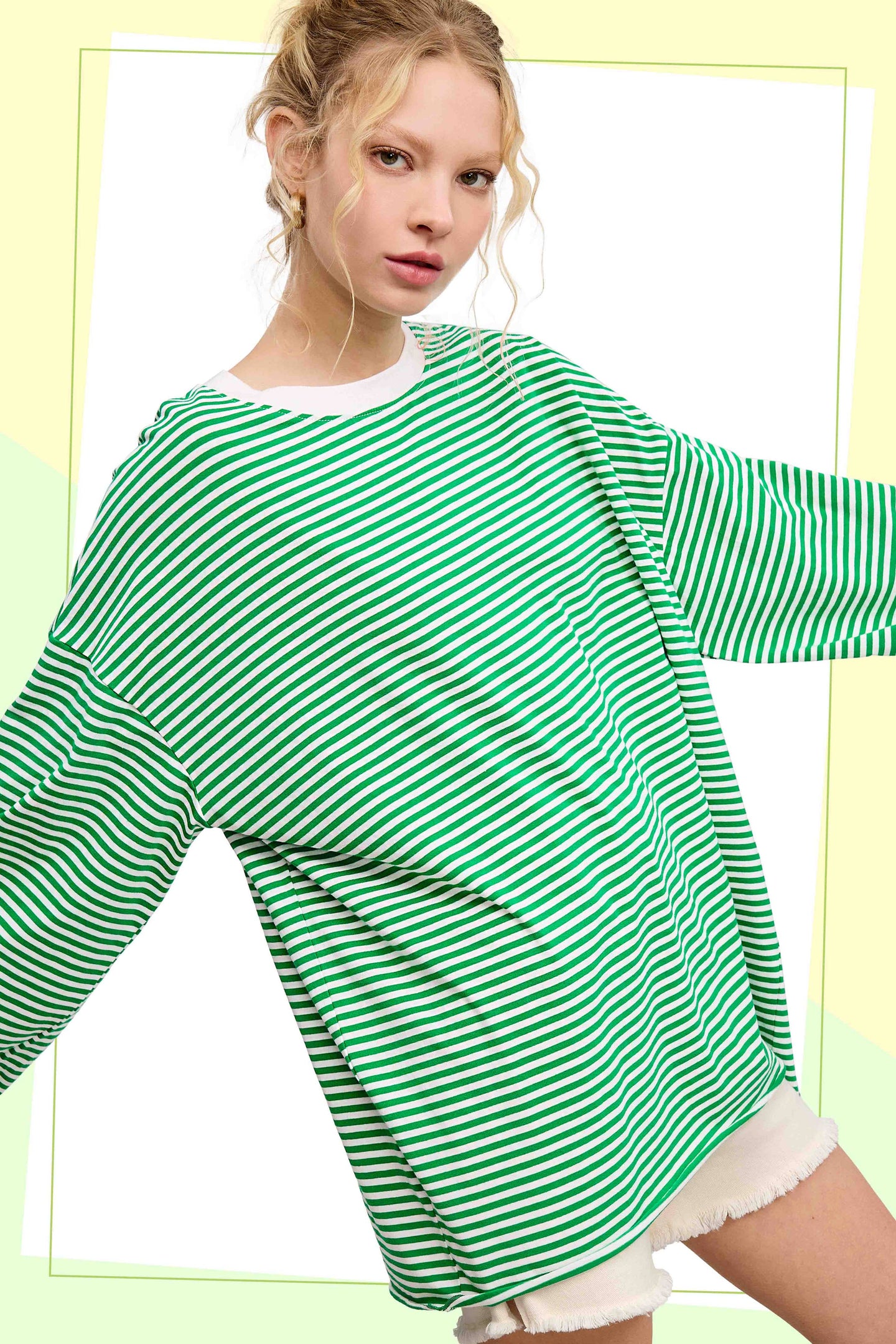 Apple Green Oversized StripedTop