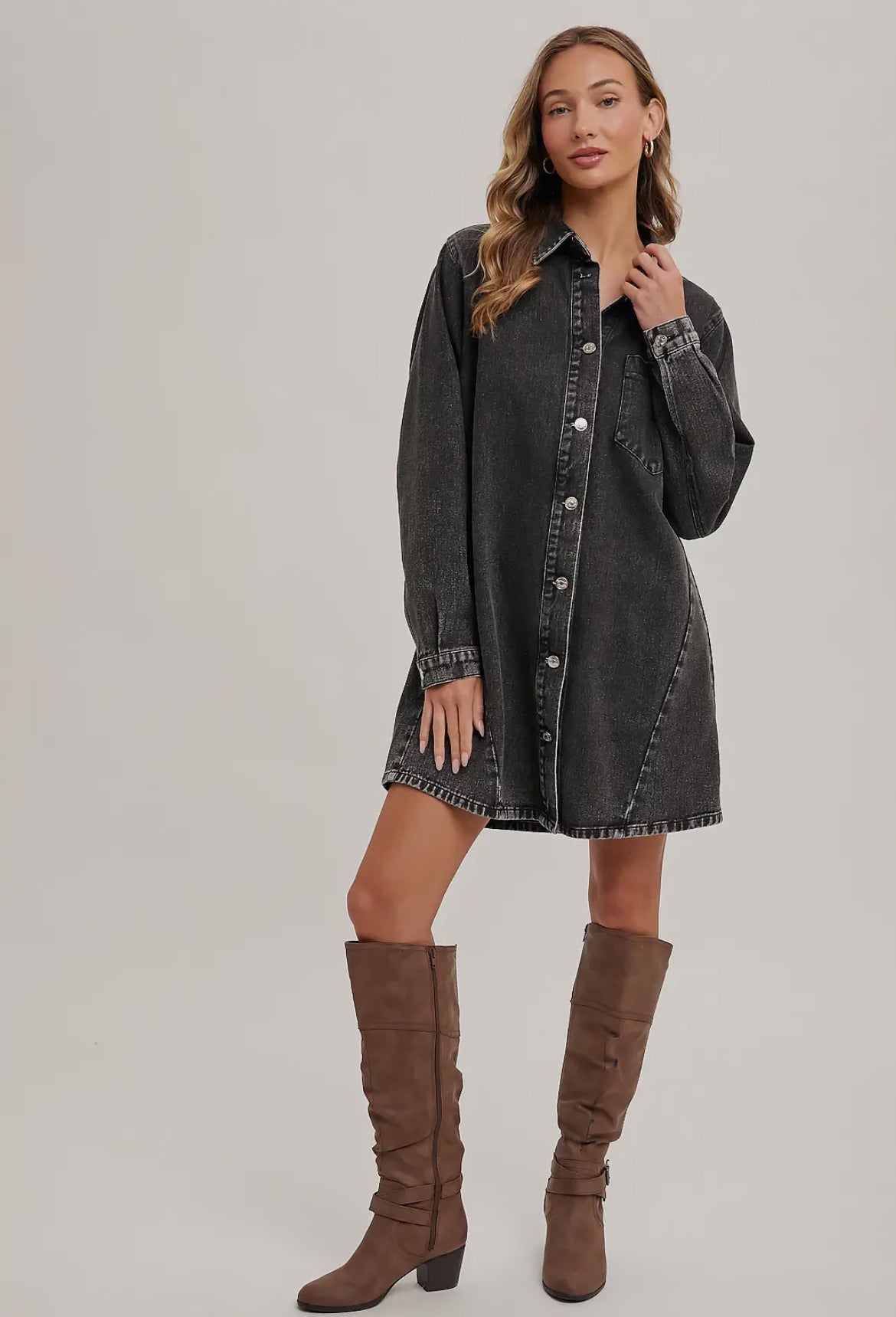 Casually Classy Shirt Dress:  Black