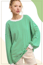 Load image into Gallery viewer, Apple Green Oversized StripedTop
