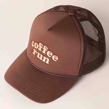 Load image into Gallery viewer, Coffee Run Embroidered Trucker Cap: Brown
