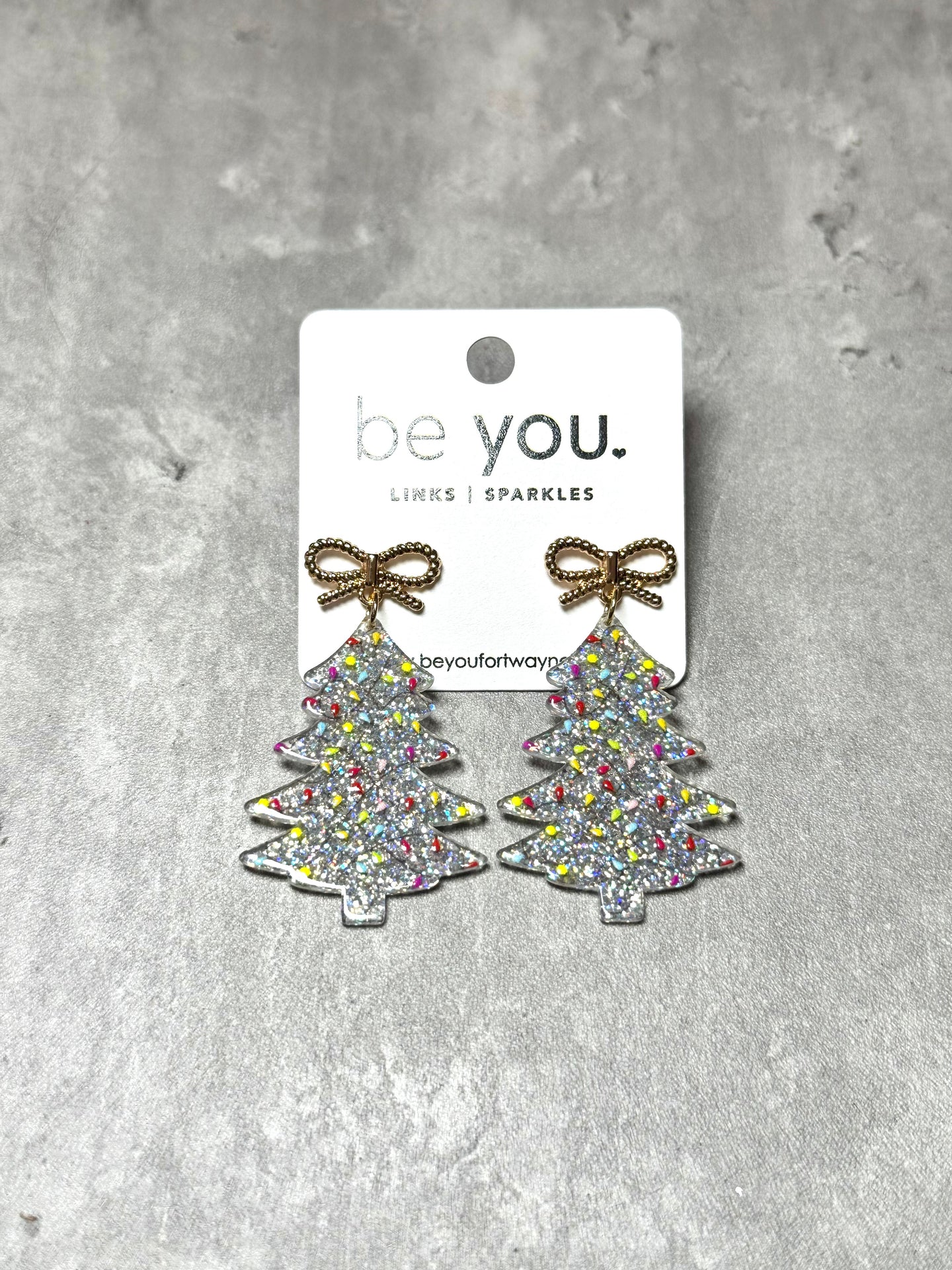 Sparkly Tree + Bow Earrings
