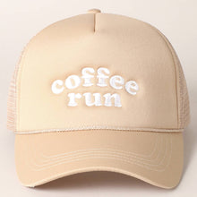 Load image into Gallery viewer, Coffee Run Embroidered Trucker Cap: Tan
