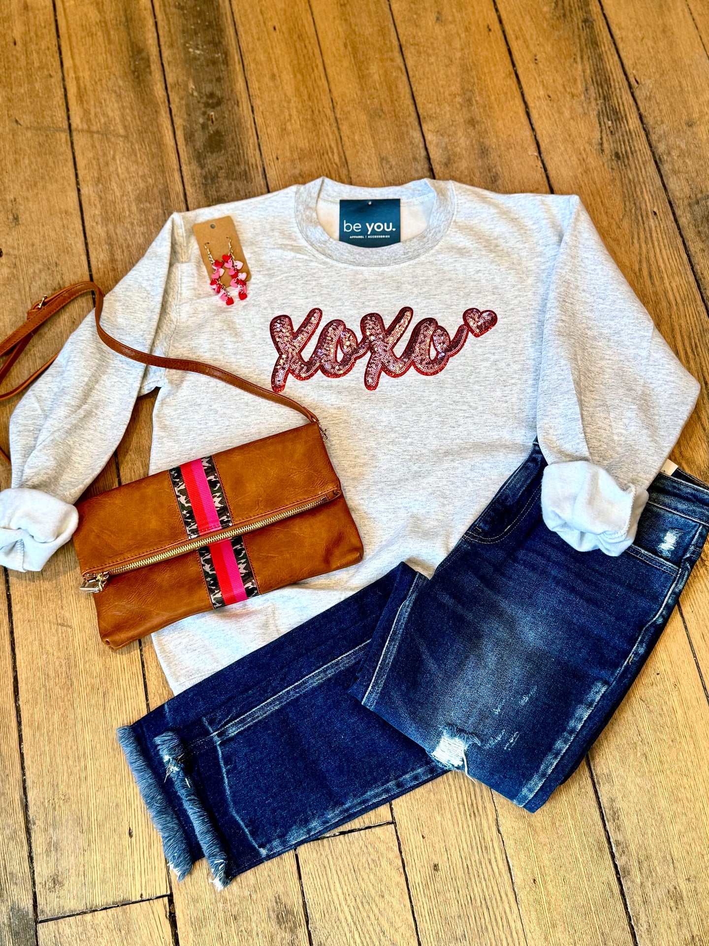 XOXO Sequin Graphic Crew Sweatshirt