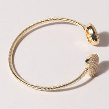 Load image into Gallery viewer, 2 Heart Pave Gold Wire Bangle Bracelet
