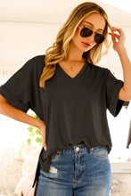 Load image into Gallery viewer, Black Night V-Neckline Drop Shoulder Folded Sleeve Knit Top
