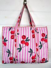 Load image into Gallery viewer, Quilted Tote Bag | Cherry Tote | Large Shopping Tote Bag
