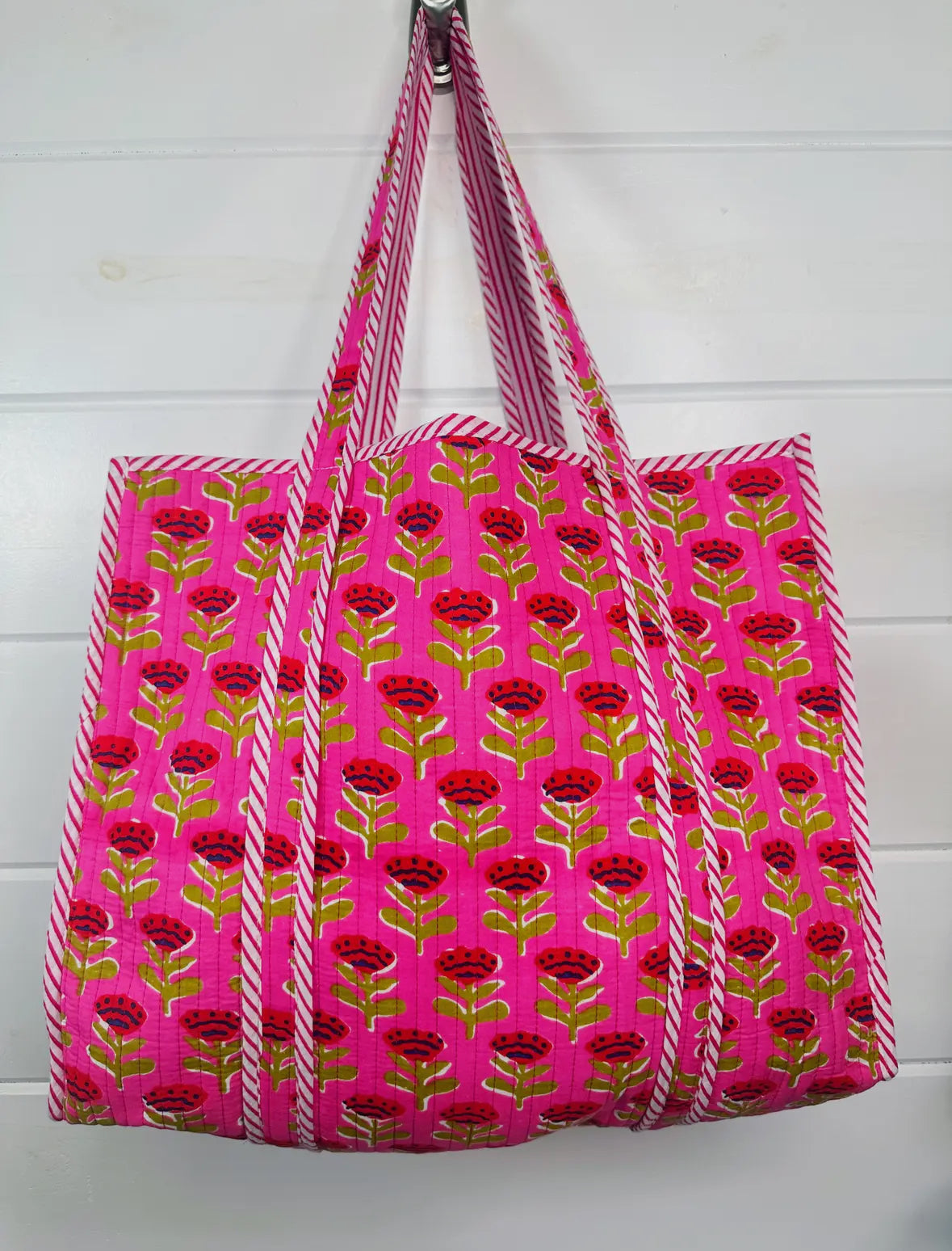 Quilted Tote Bag Pink Floral