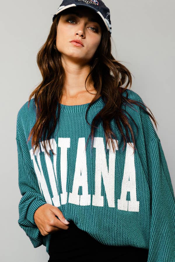 Hoosier Girl Ribbed Crew Green