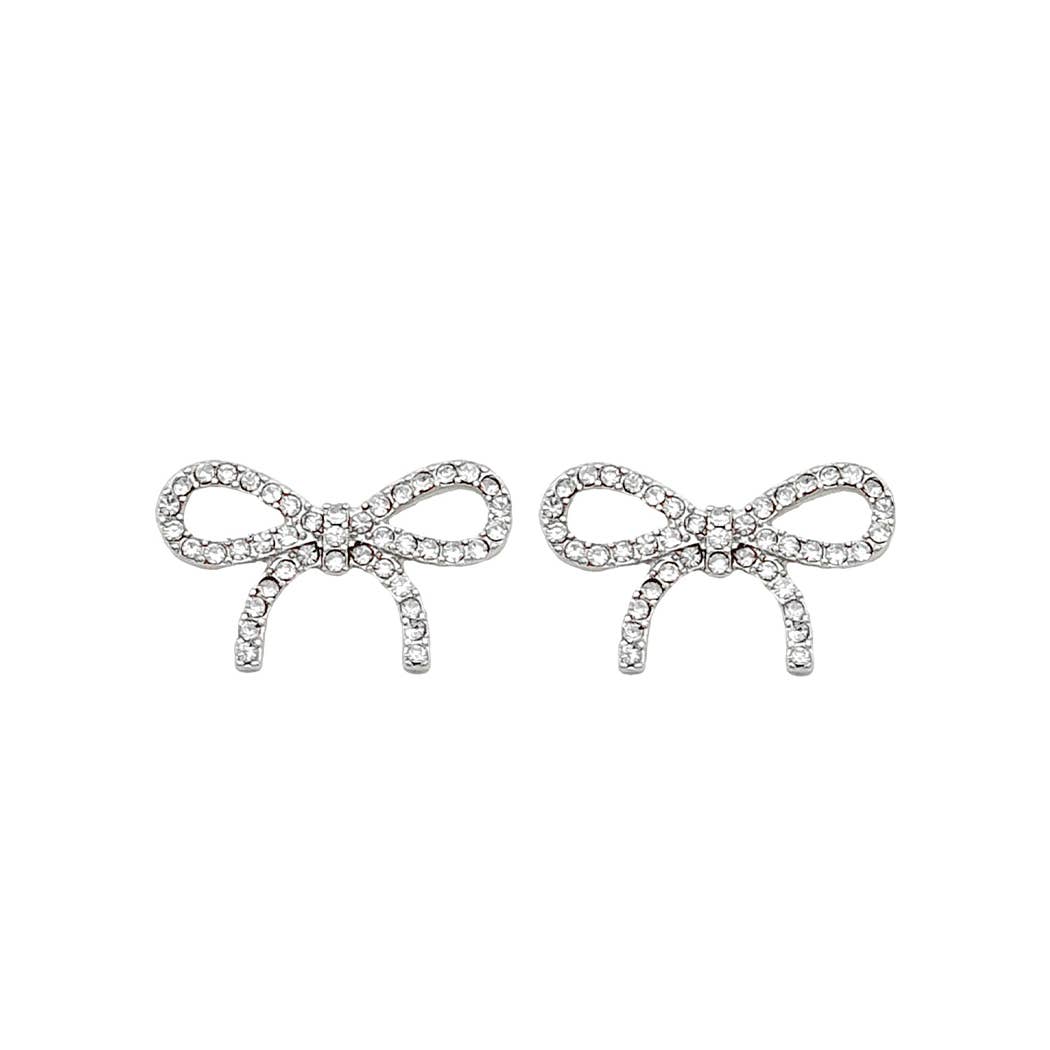 Tied Bow with Rhinestone Design Post Earrings