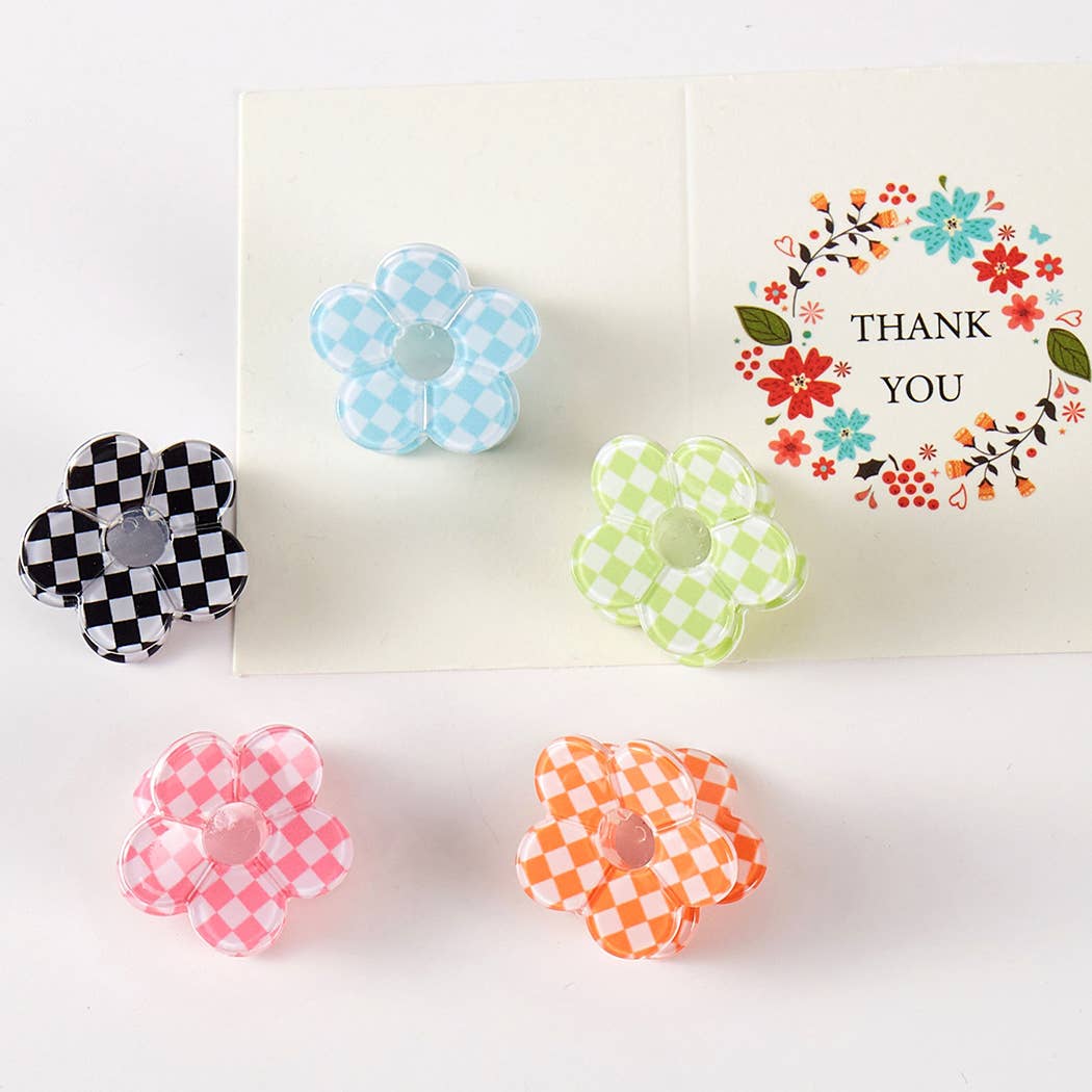 Checkered Flower Assorted Mini Claw Hair Clip Set