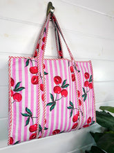 Load image into Gallery viewer, Quilted Tote Bag | Cherry Tote | Large Shopping Tote Bag
