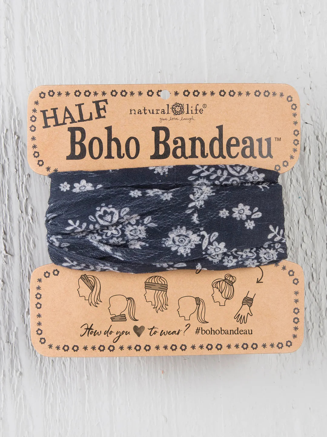 Natural Life Half Boho Bandeau Black Cream Floral