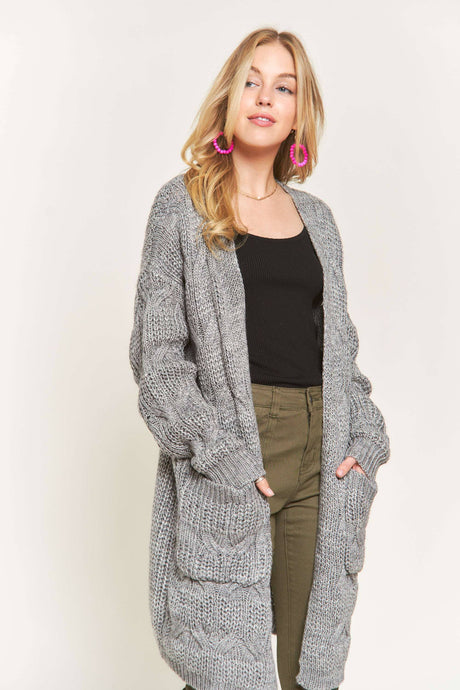 Classic cardigan, gray cardigan, simple cable knit cardi