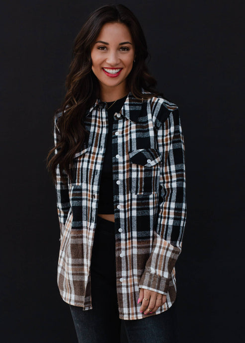 Cozy fall flannel, contrasting colors, black and brown flannel