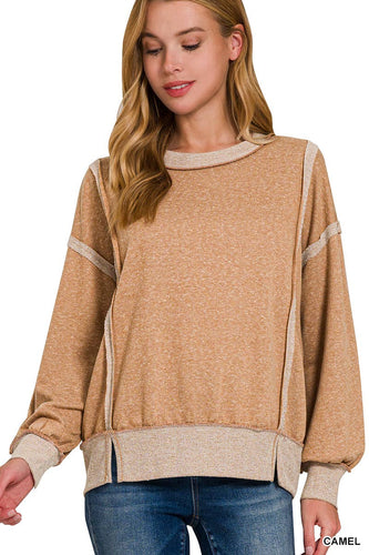 camel sweatshirt, rustic top