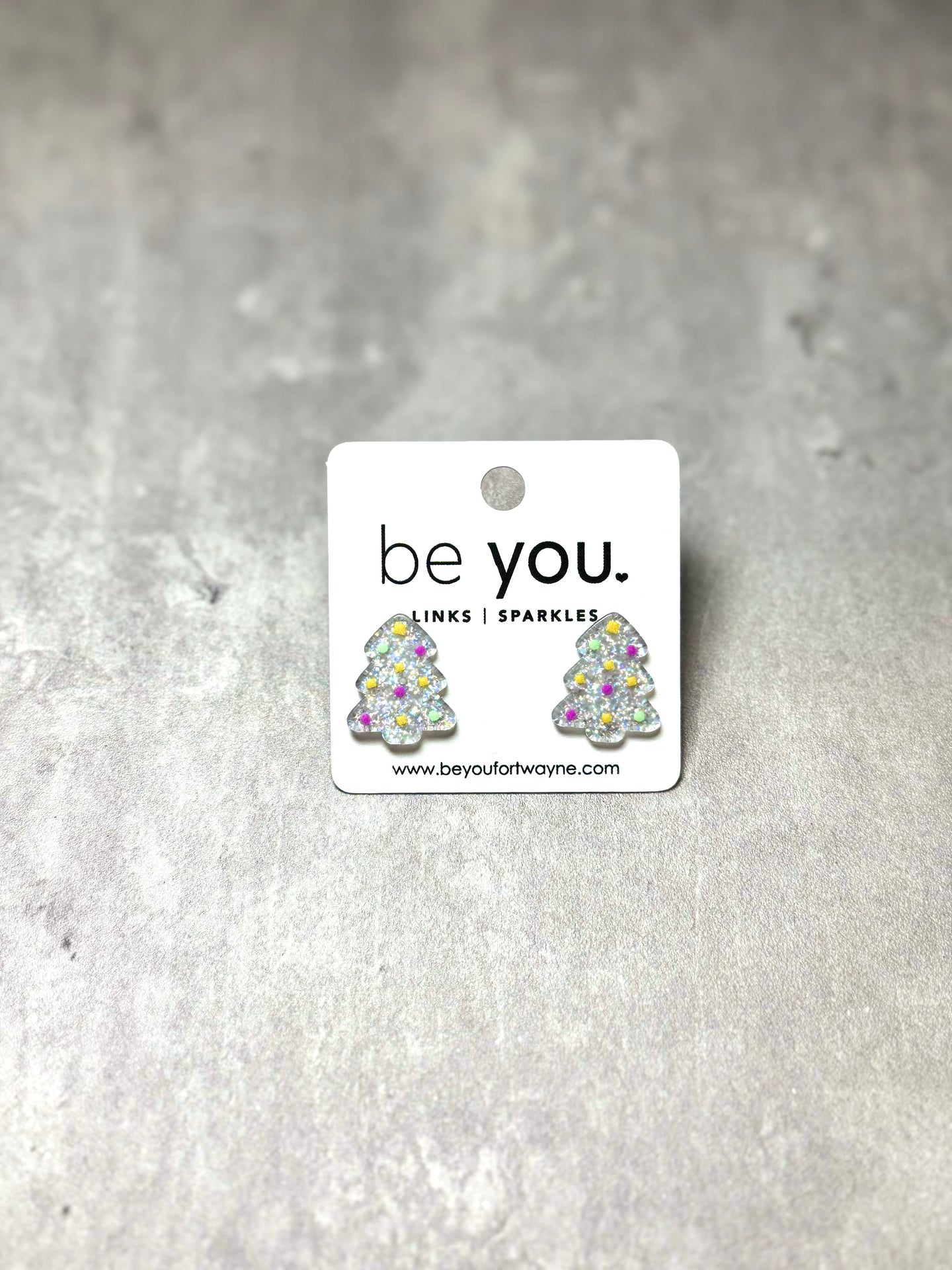 Sparkly Silver Tree Stud Earrings