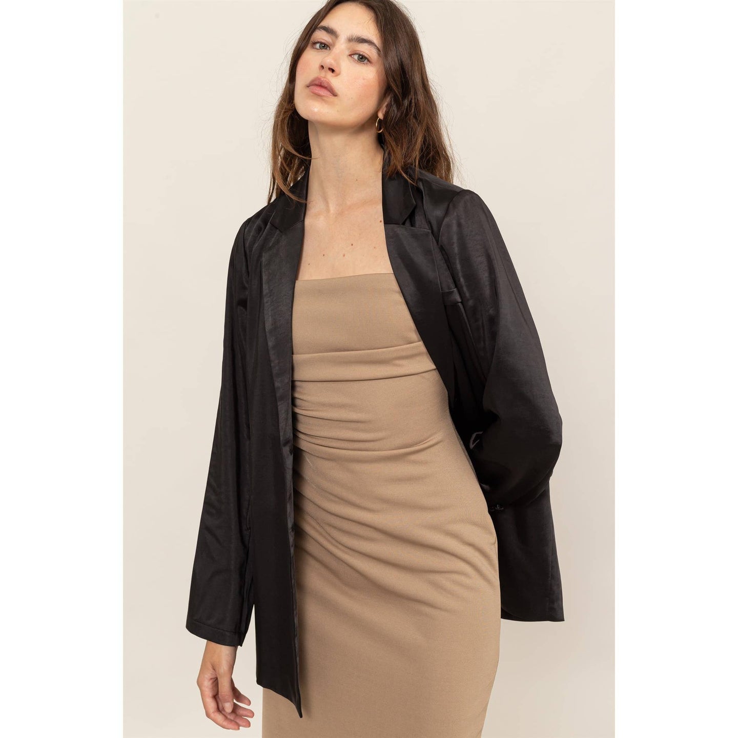 satin blazer, black blazer