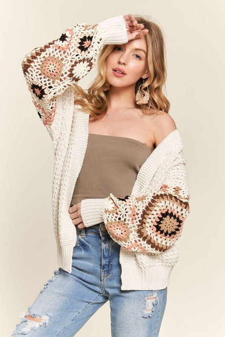 Crochet cardigan, fun design sweater, open-front cardi