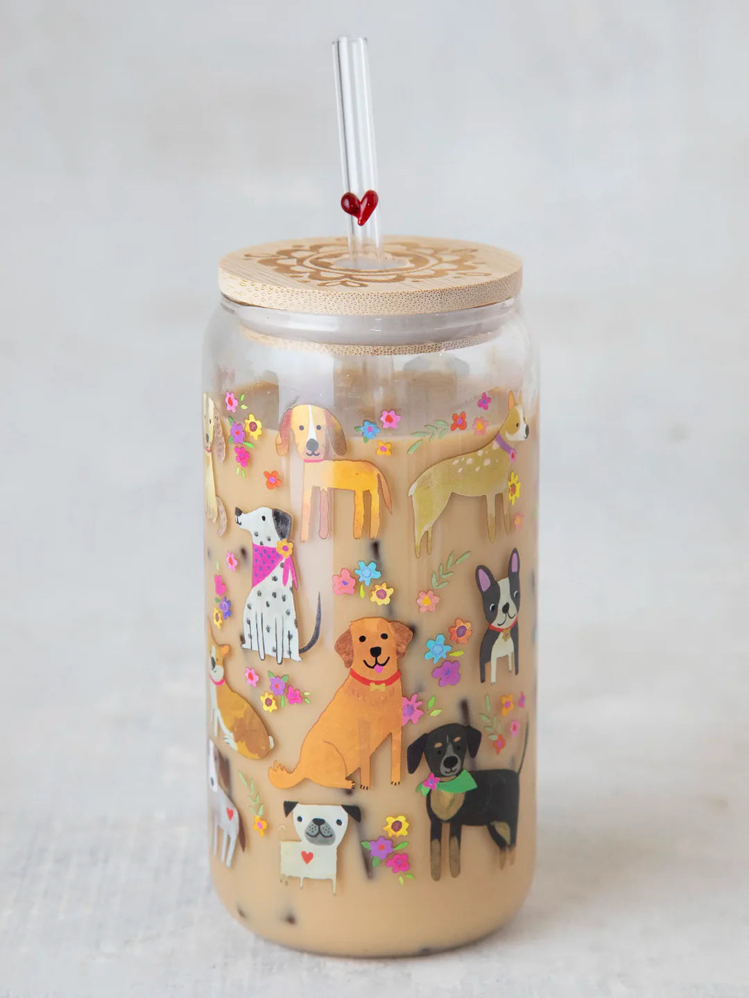 Natural Life Glass Tumbler with Lid & Straw Dog