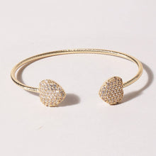 Load image into Gallery viewer, 2 Heart Pave Gold Wire Bangle Bracelet
