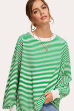 Load image into Gallery viewer, Apple Green Oversized StripedTop
