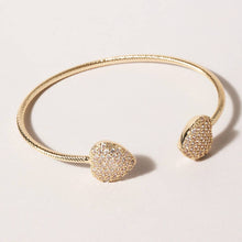 Load image into Gallery viewer, 2 Heart Pave Gold Wire Bangle Bracelet
