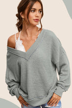 Load image into Gallery viewer, Sea Foam Dream Loose Fit V-neck Waffle Textured Long Sleeve Top
