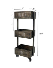 Load image into Gallery viewer, Rae Dunn 3-Tiers Wooden Storage Caddy with Wheels (cannot ship)
