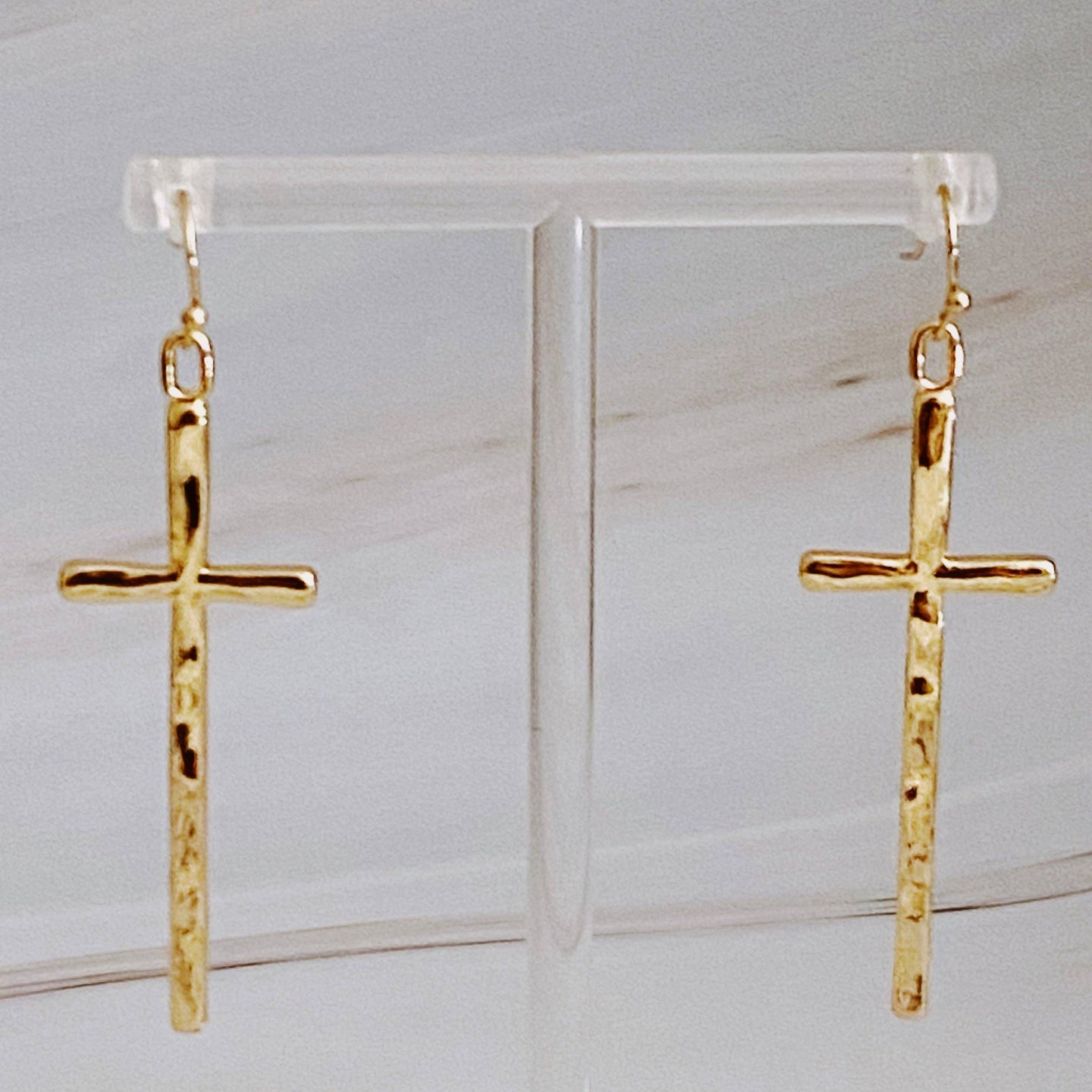 Slim And Stylish Cross Earrings: Gold