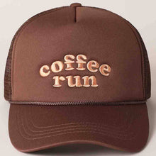 Load image into Gallery viewer, Coffee Run Embroidered Trucker Cap: Brown
