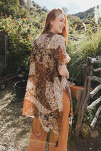 Load image into Gallery viewer, Cowgirl Vibrant Floral Kimono Wrap: Brown
