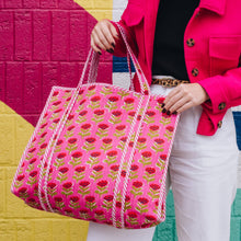 Load image into Gallery viewer, Quilted Makeup Bag | Cosmetic Toiletry Bag | Hot Pink Floral
