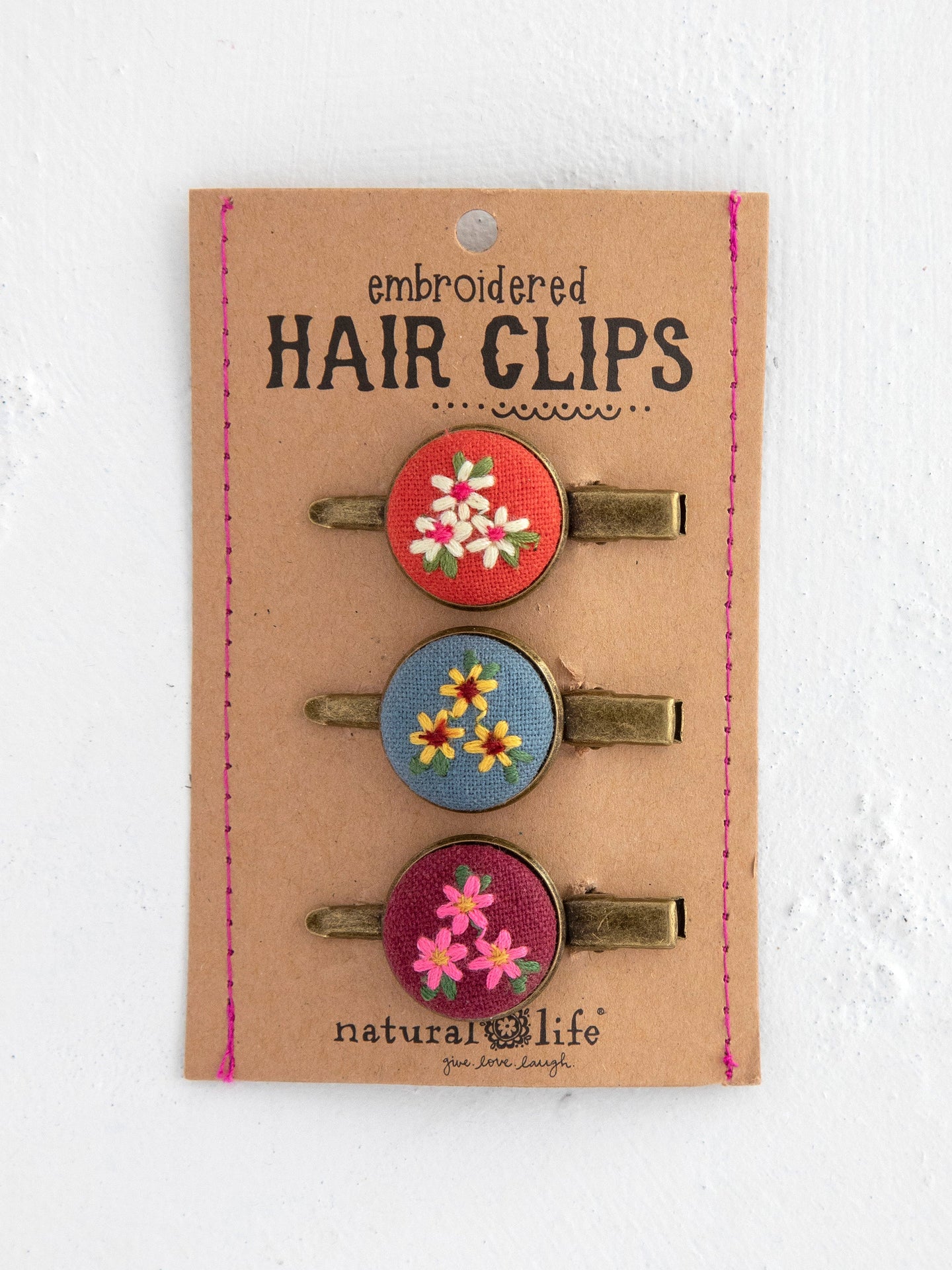 Natural Life Embroidered Hair Clips