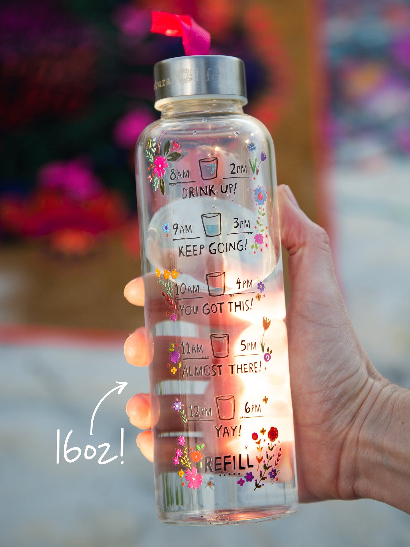 Natural Life Drink Up Glass Water Bottle