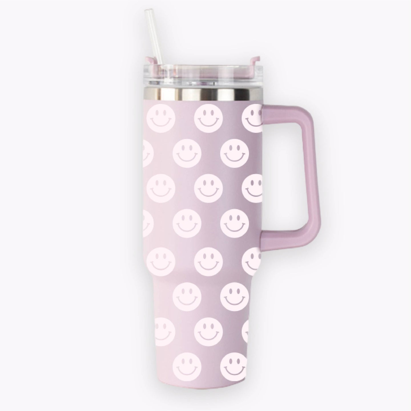 40oz Tumbler with Handle | Lilac Smiley Face