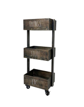 Load image into Gallery viewer, Rae Dunn 3-Tiers Wooden Storage Caddy with Wheels
