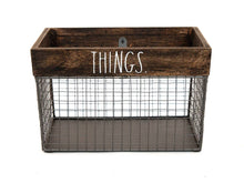 Load image into Gallery viewer, Rae Dunn &quot;Things&quot; Metal and Wood Decorative Storage Basket
