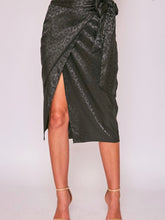 Load image into Gallery viewer, Strike Midnight Black Satin Wrap Skirt
