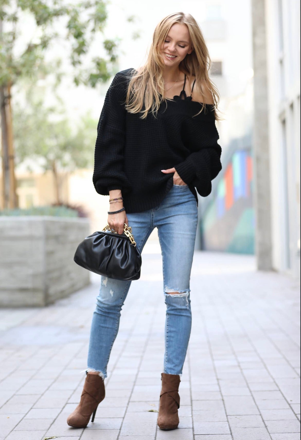 Black Double Trouble V Sweater